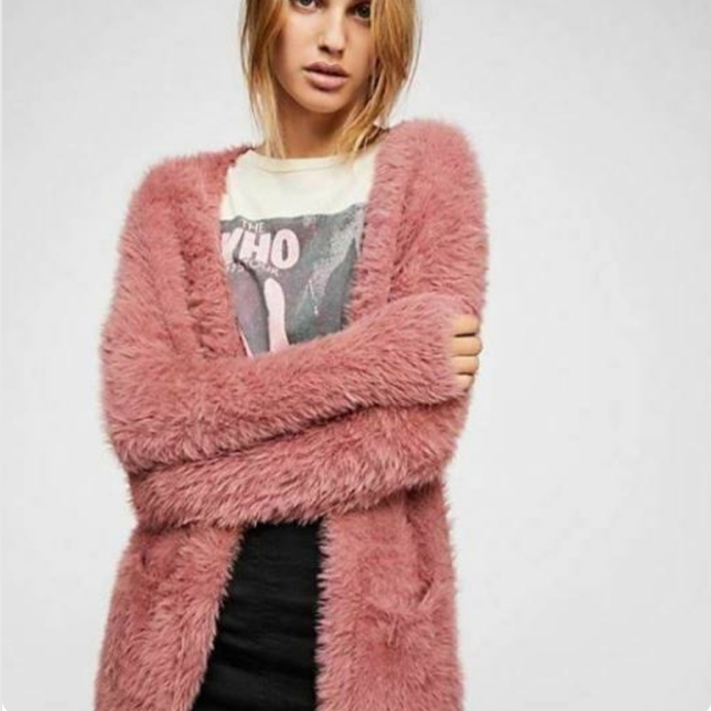 Free People Dusty Rose Faux Fur Cardigan - Picture 7 of 8